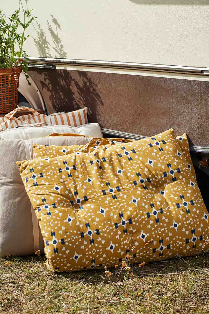 Printed Cotton Mattress 60x100cm / Mustard White Dk Blue