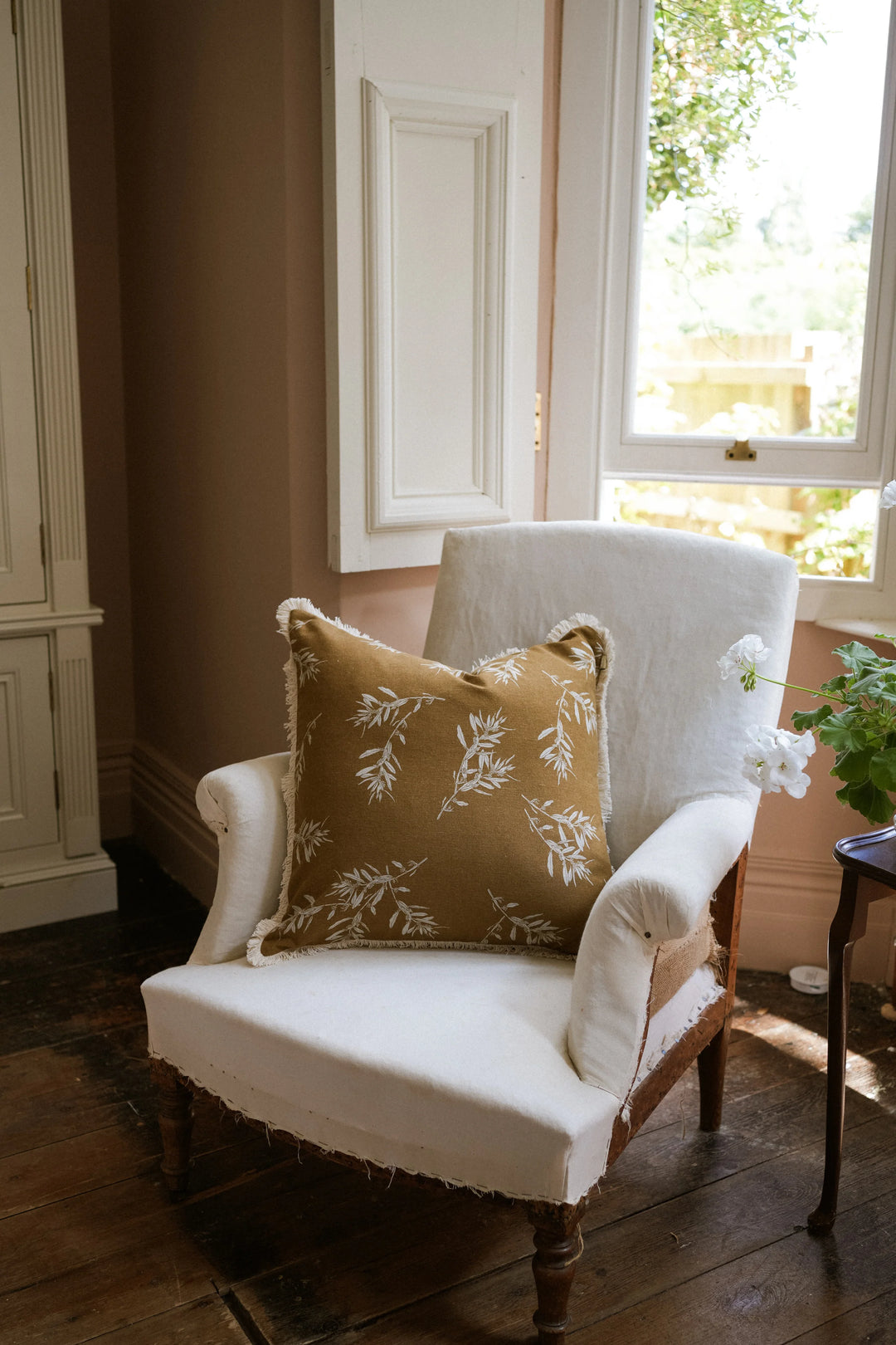 Mustard Olive Grove Print Cushion / 50x50cm