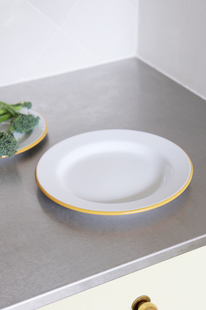 Enamelware White & Mustard Plate / 24cm