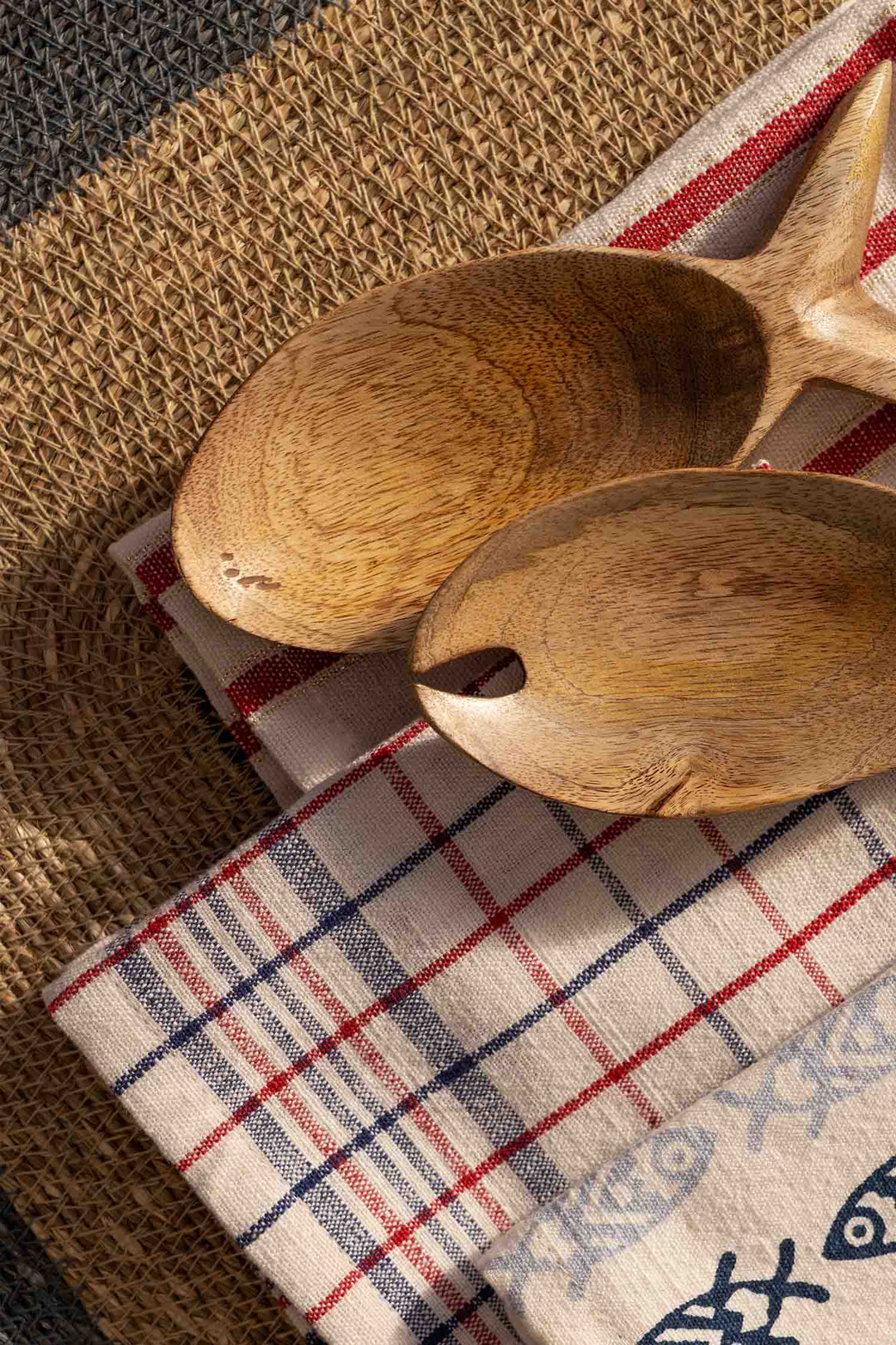 Checked Cotton Napkins / White Blue Red