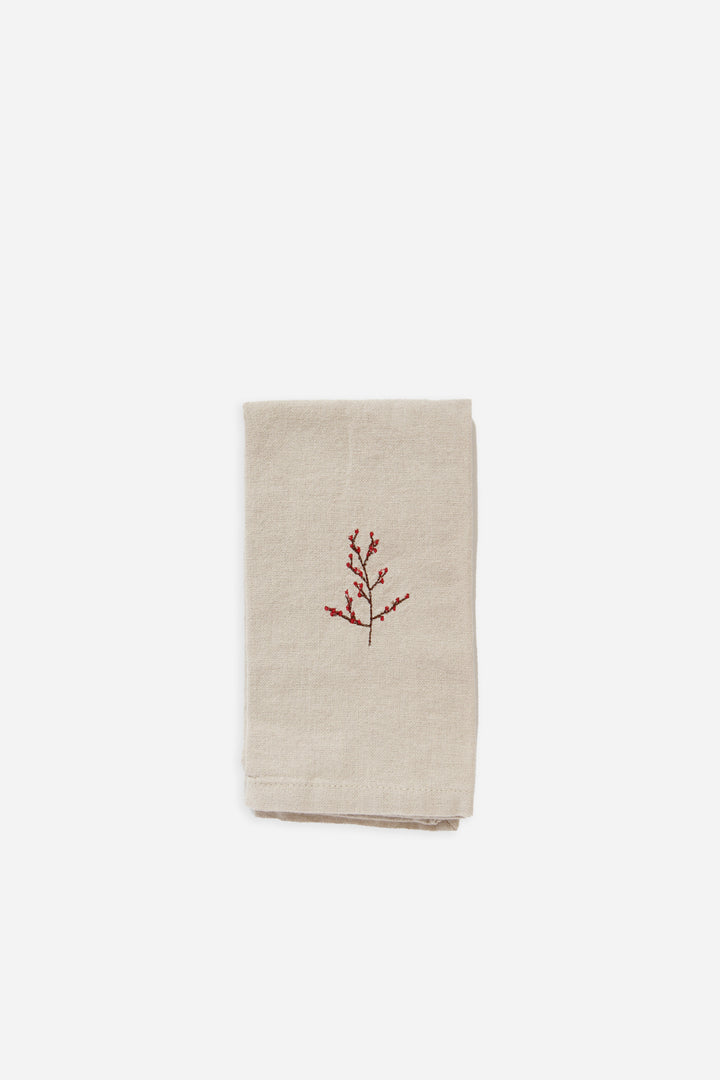 Embroidered Napkin / Winterberry Branch