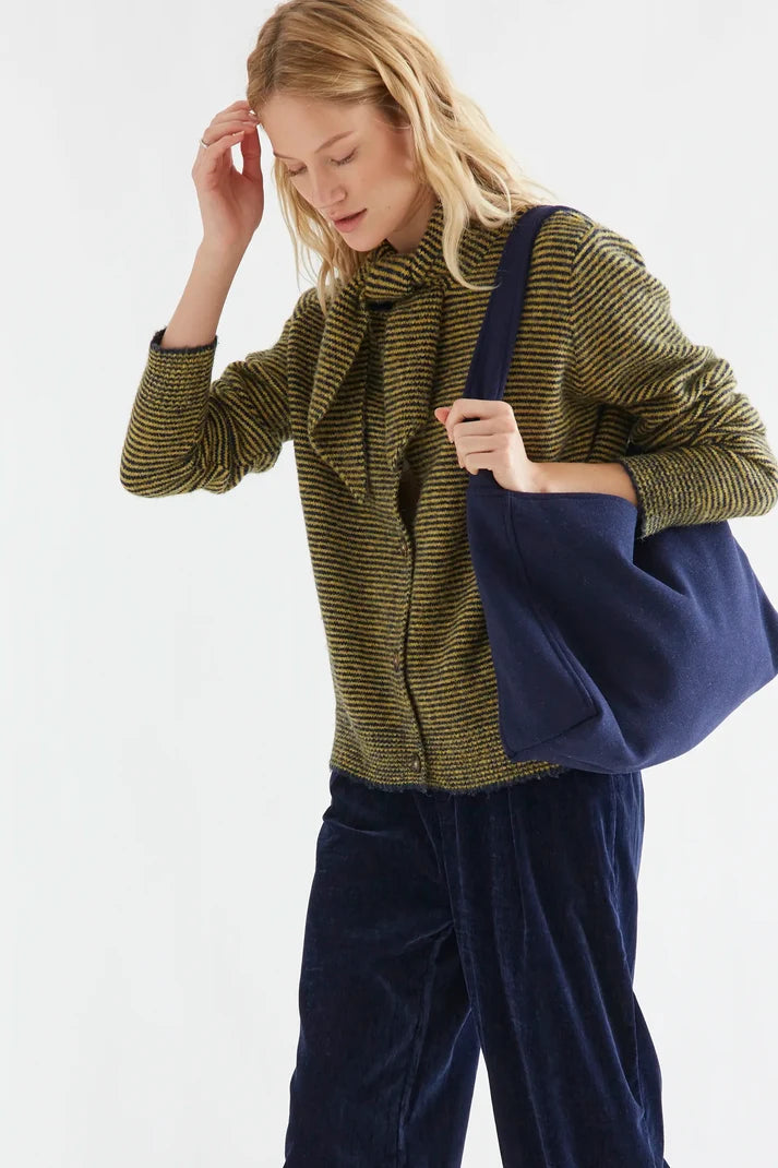 Navy Mustard Striped Cardigan