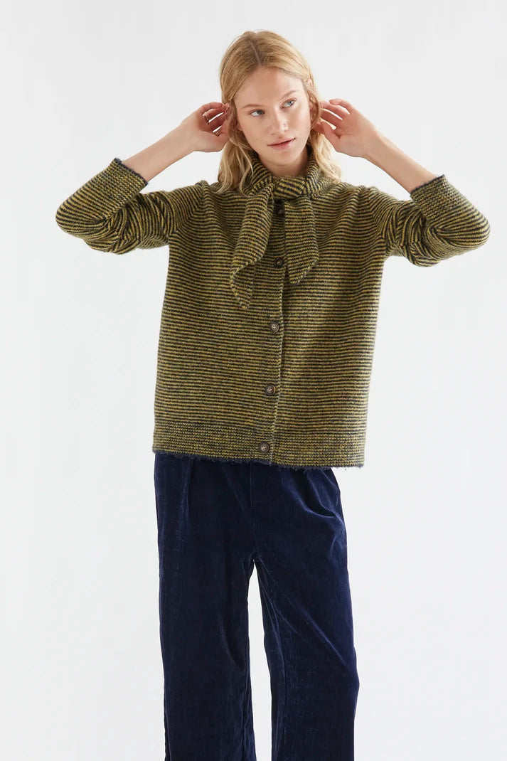 Navy Mustard Striped Cardigan