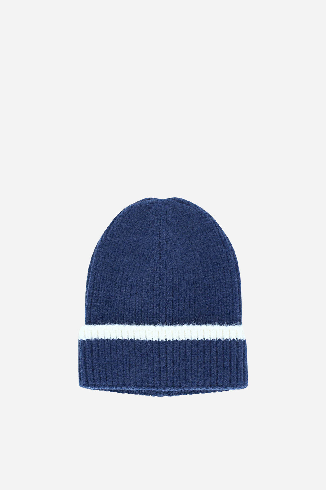 navy blue beanie with white turn up cuff