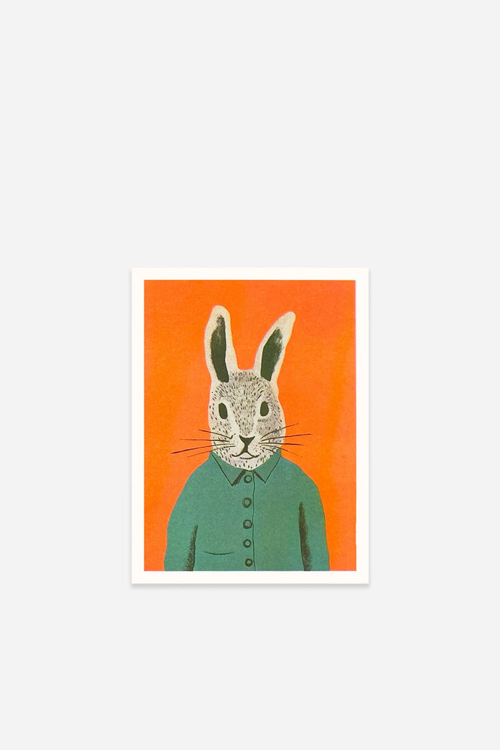 Cute Neon Rabbit Riso Print 8×6″