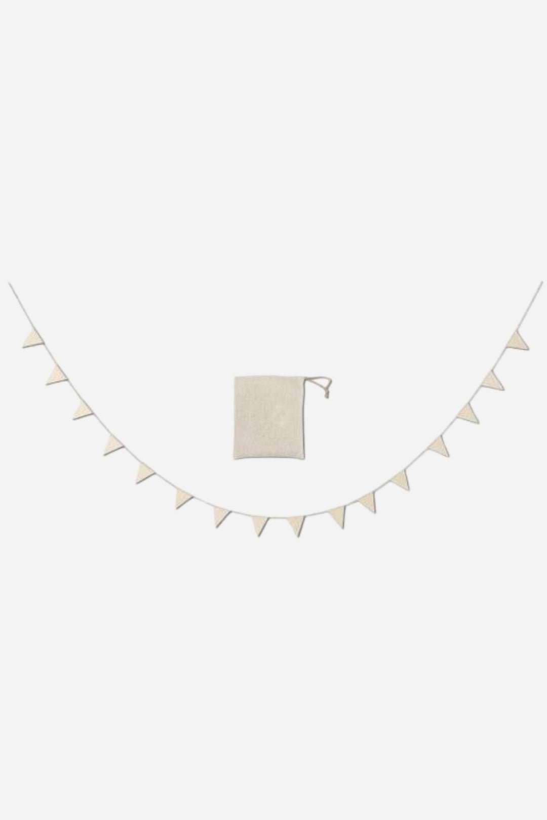 Beige garland and bag in front of white back ground