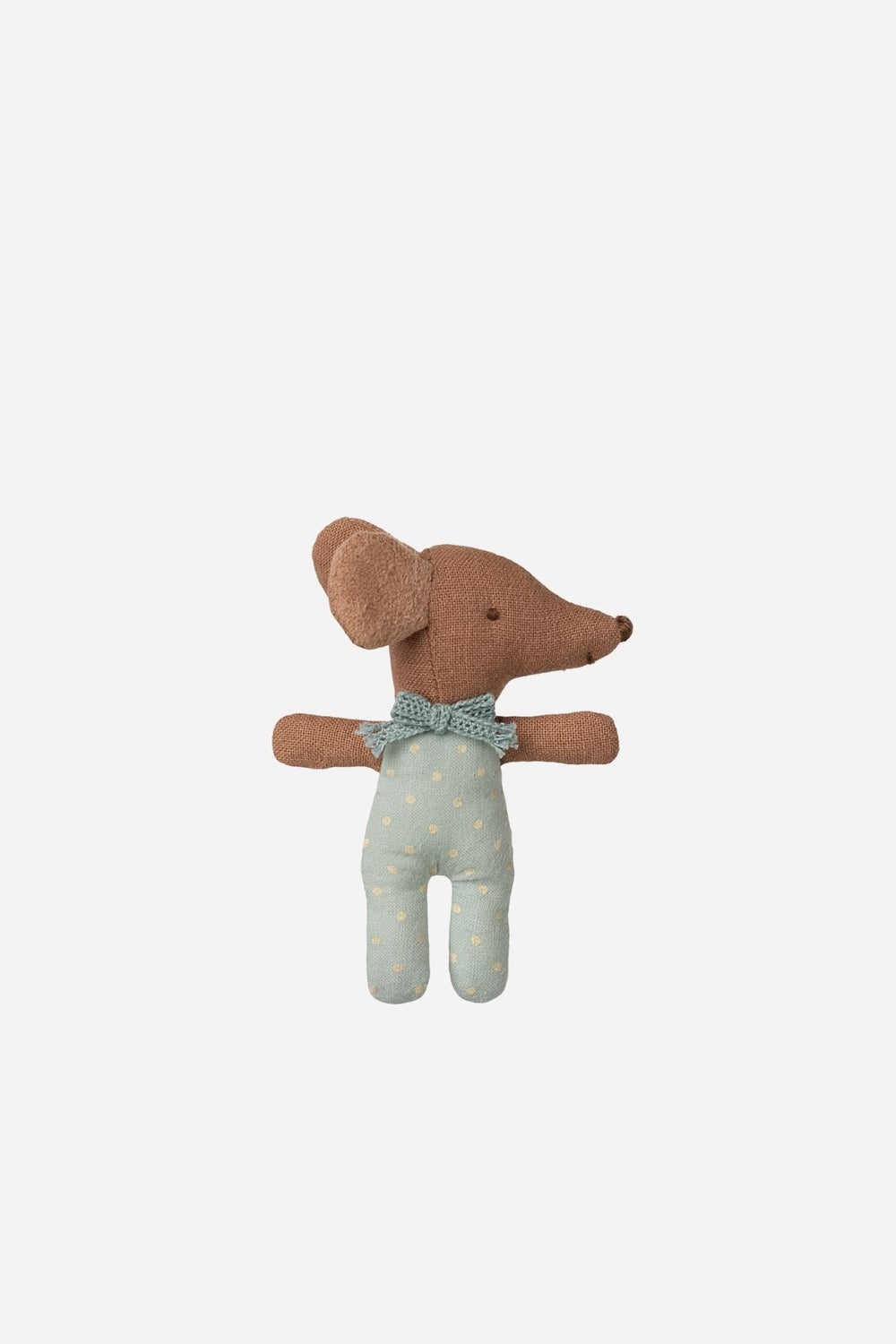 Stuffed toy mouse in a outfit on a white background