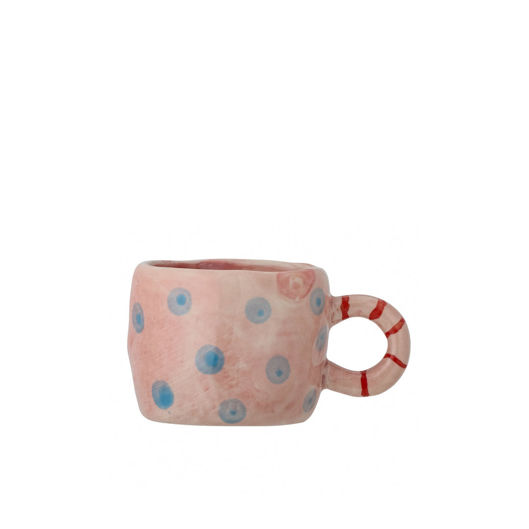mini stoneware cup hand painted with rose and blue spots