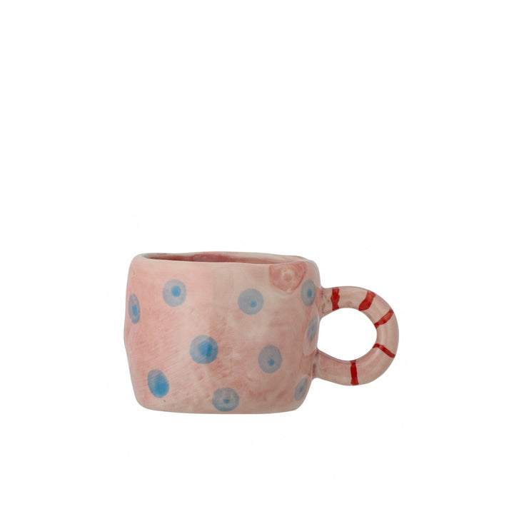 mini stoneware cup hand painted with rose and blue spots