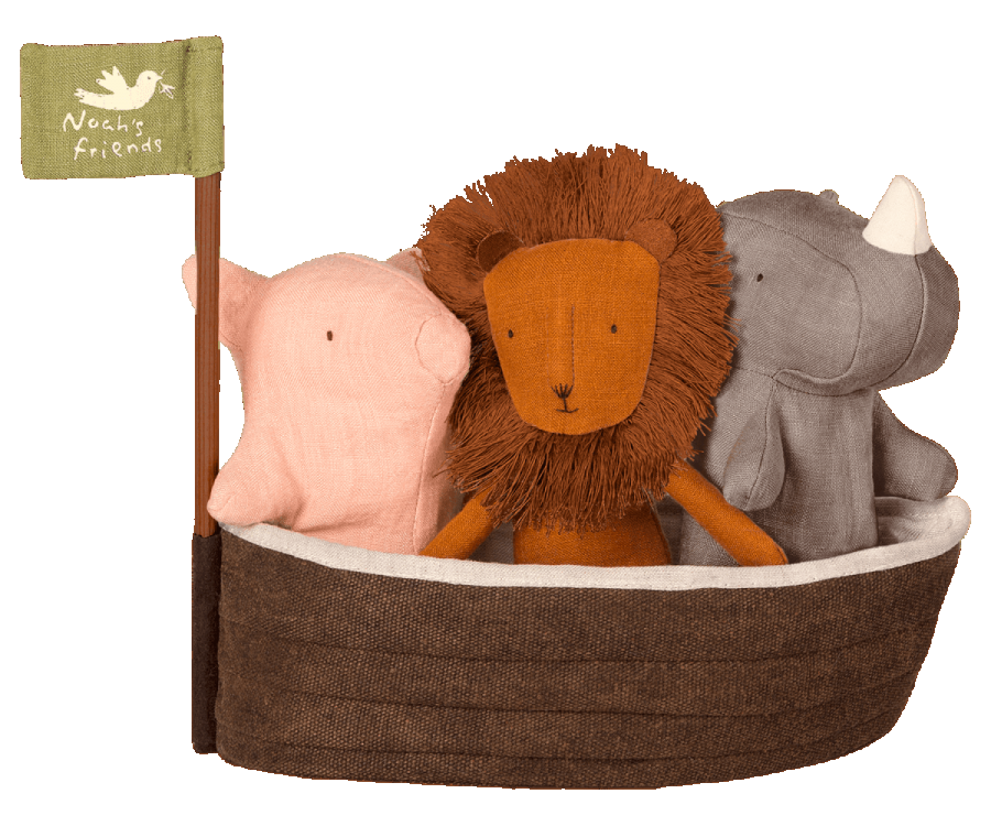 maileg noah's ark boat with three soft toy animals