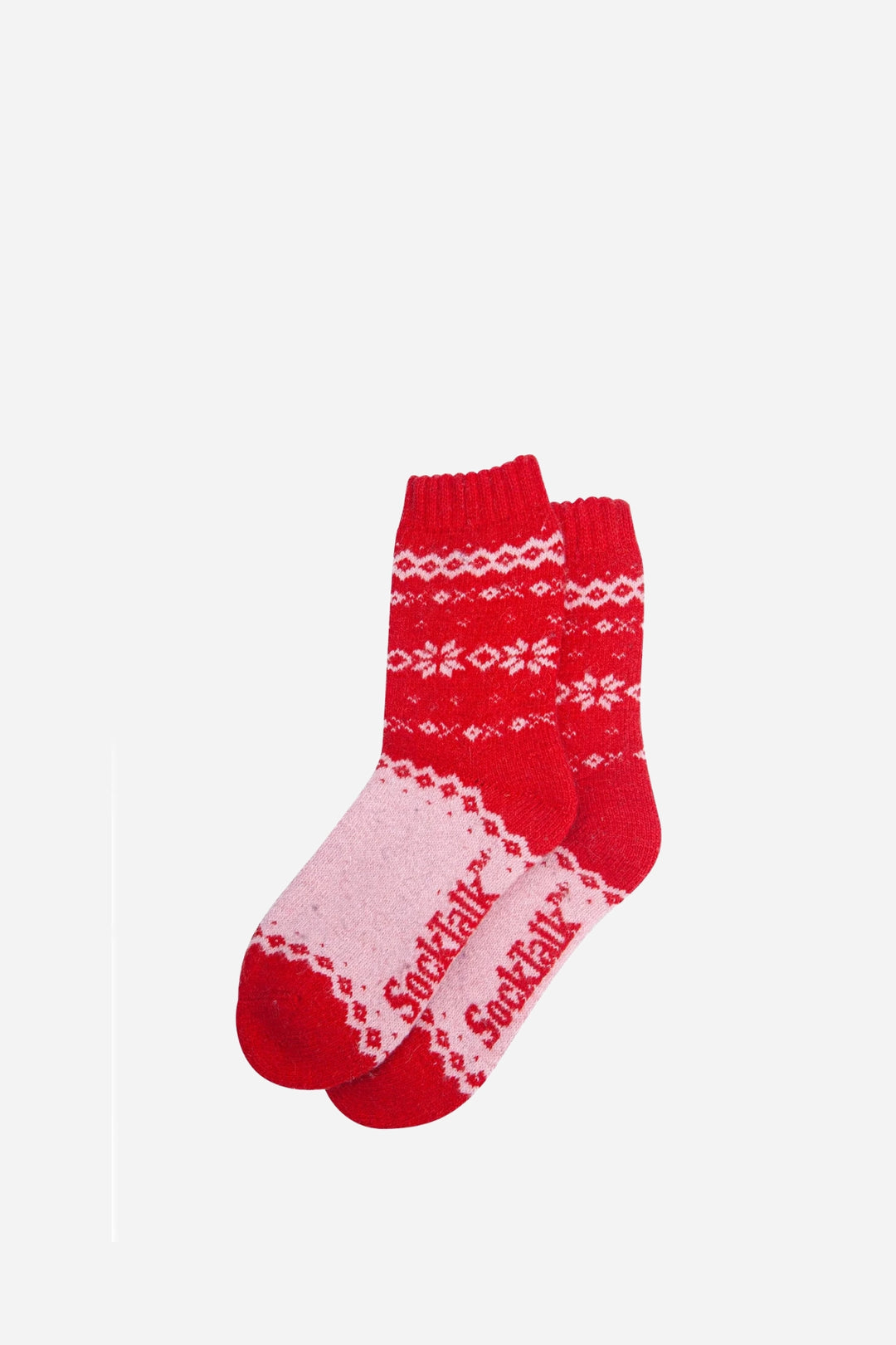 Nordic Fair Isle Patterned Wool Socks / Red Pink