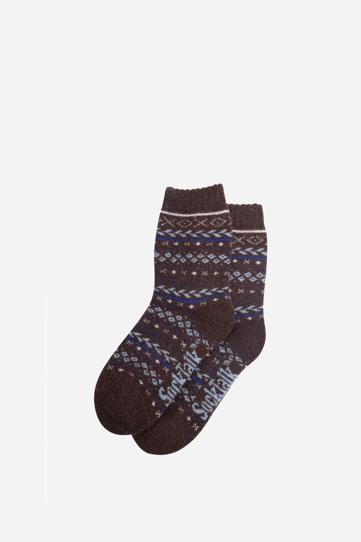 Fair Isle Patterned Wool Socks / Brown Blue