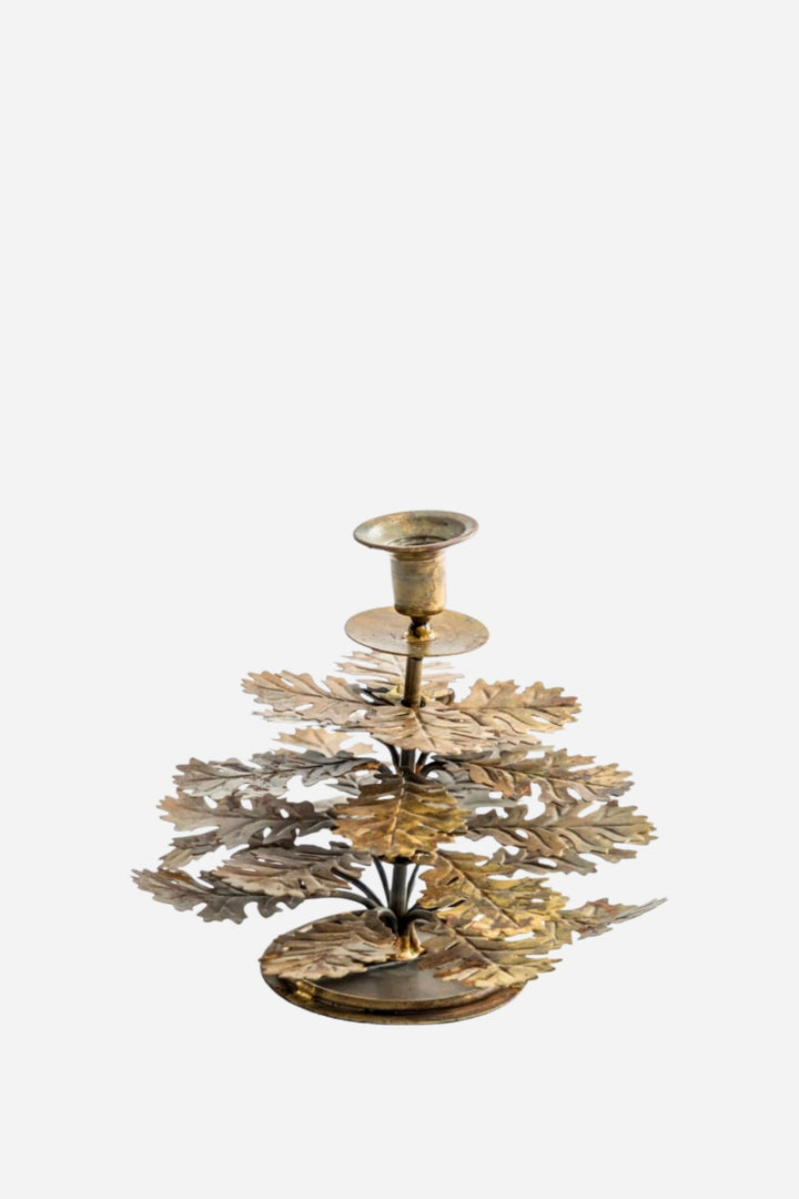 Antique Gold Oak Leaf Candle Holder