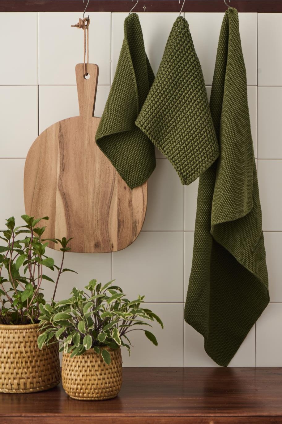 Olive Knitted Kitchen Towel