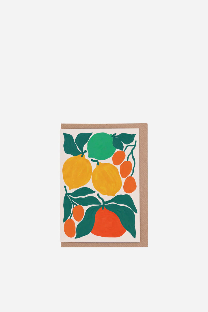 greeting card of colourful fruit illustration on a white background