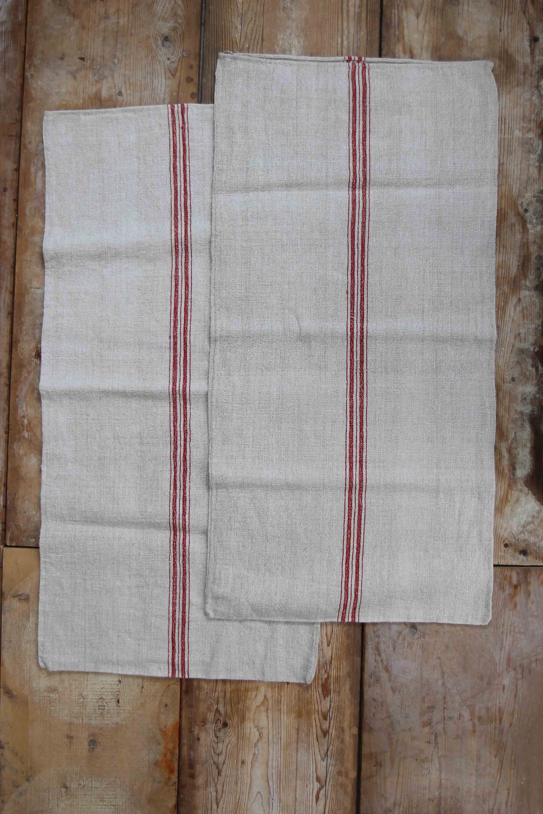 Vintage Pair of Grain Sacks / Red Stripe