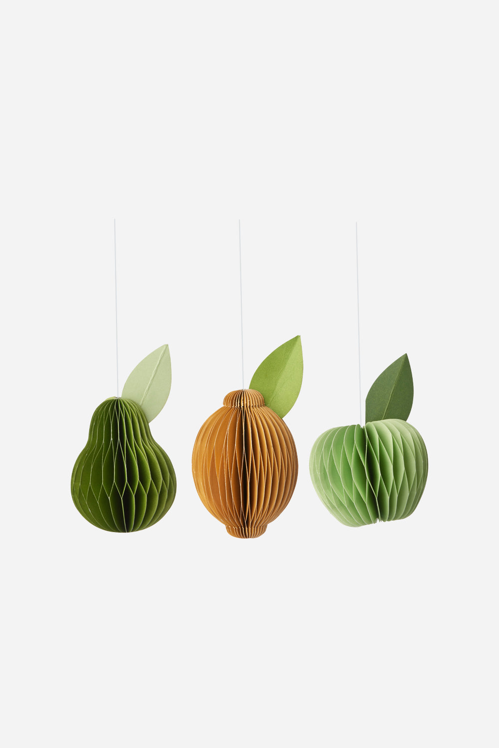 set of three paper honeycomb fruit decorations