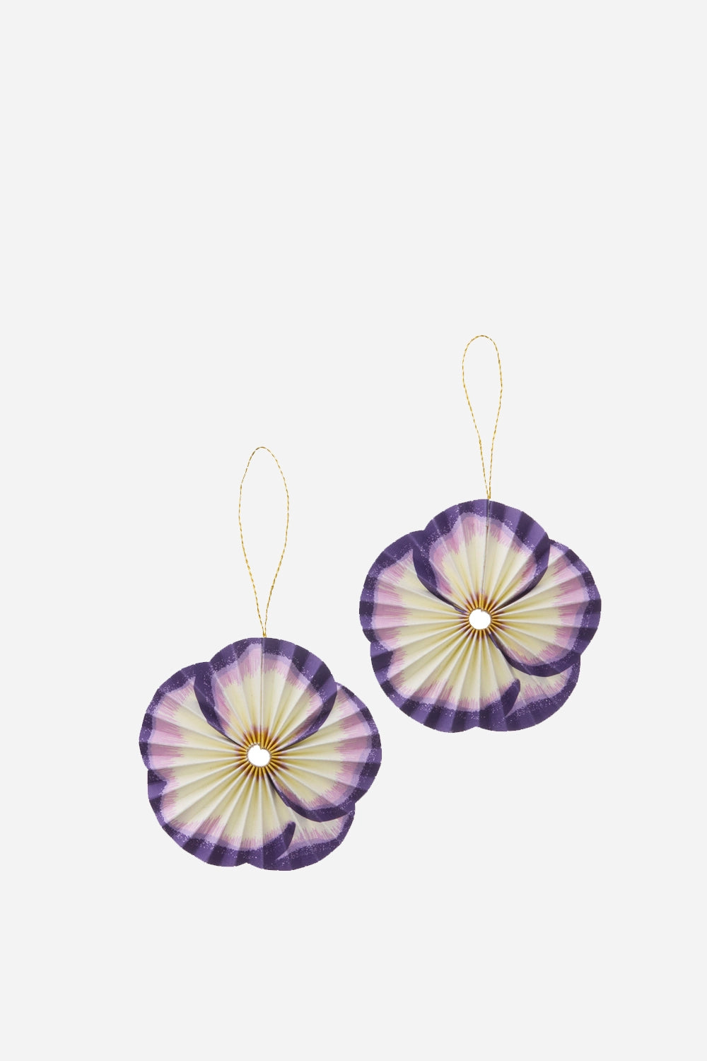 2 paper hanging flower decorations purple