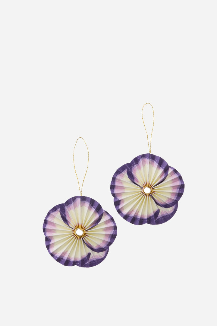 2 paper hanging flower decorations purple