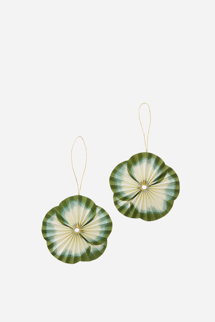 2 paper hanging flower decorations green