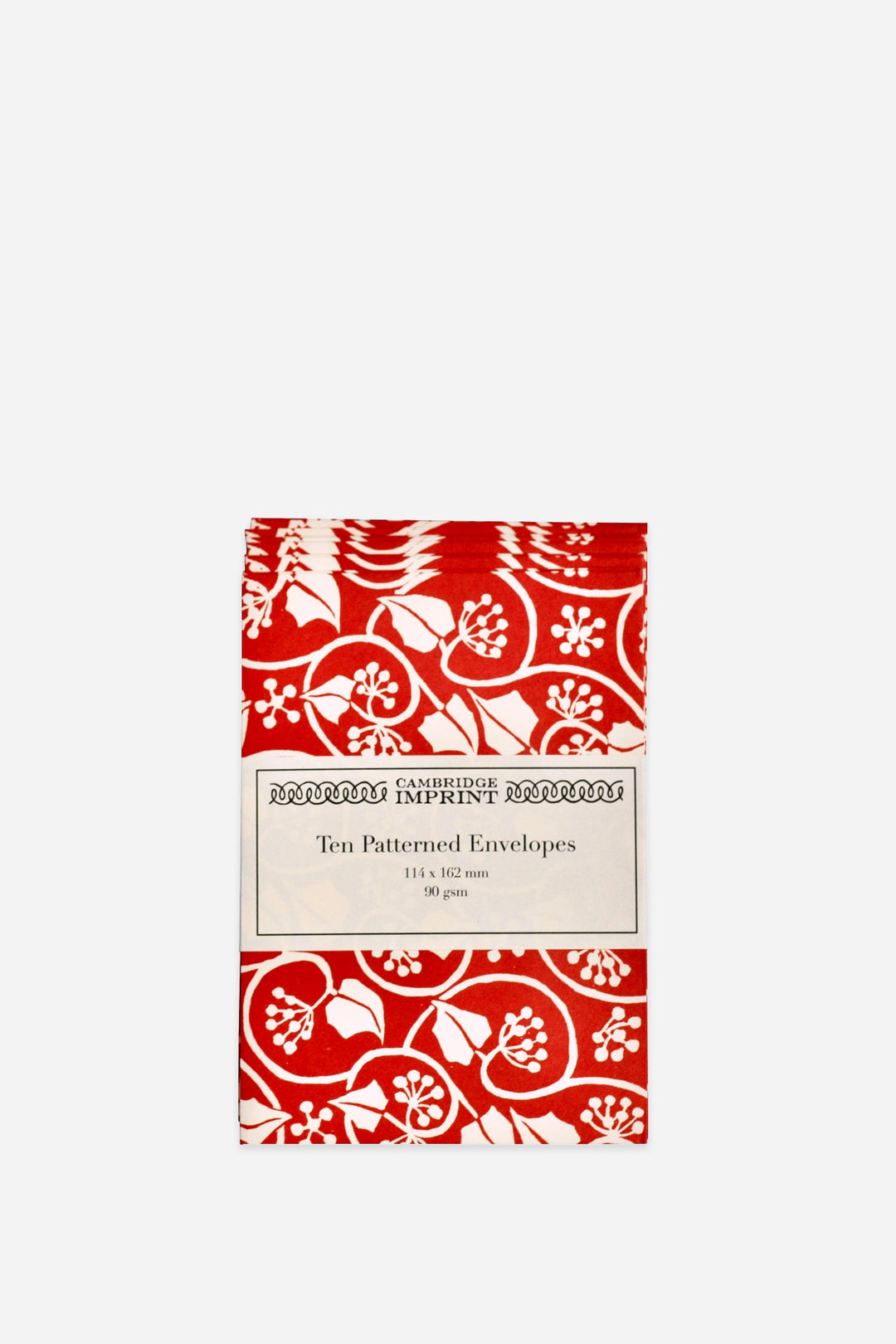 Packet of Ten Patterned Envelopes Small Ivy Stripe Red