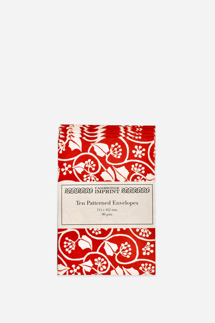 Packet of Ten Patterned Envelopes Small Ivy Stripe Red