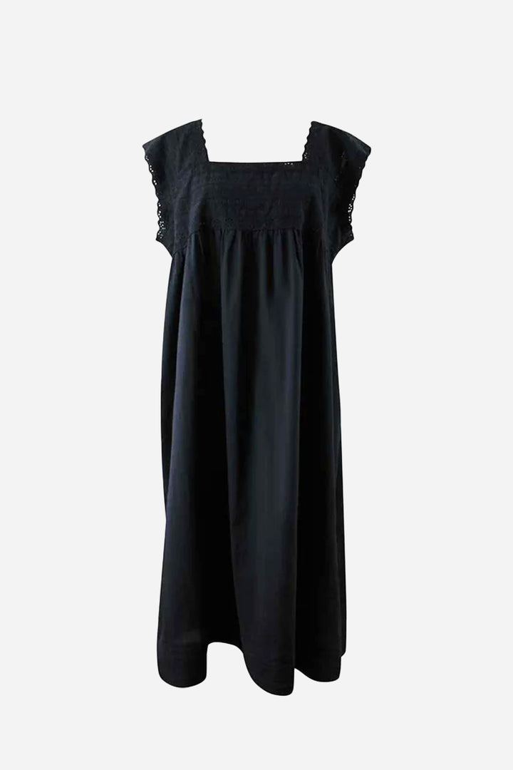 Pearl Black Cap Sleeved Women's Nightdress / Square Neckline