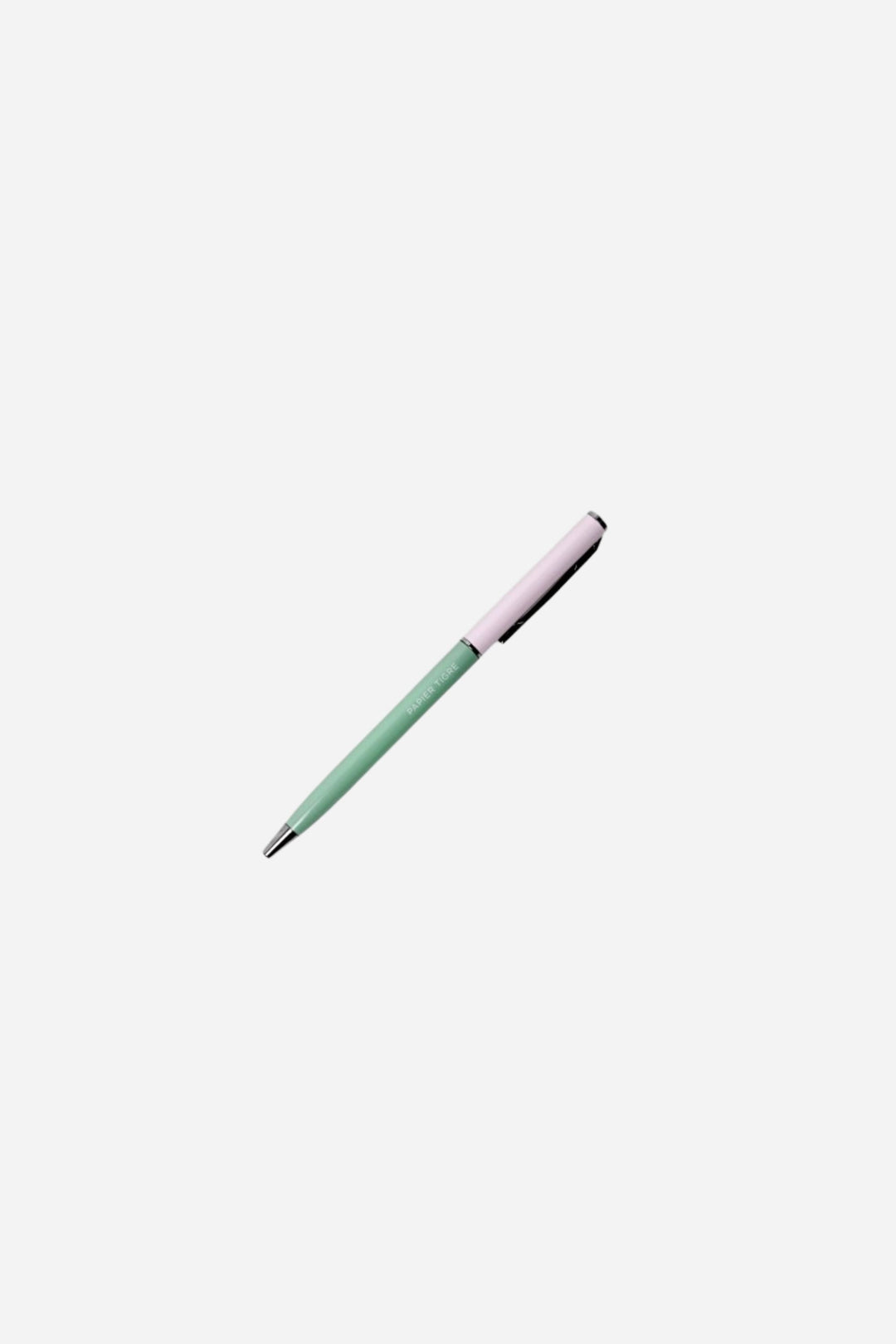 Two-tone pen with pink top and green body on a white background