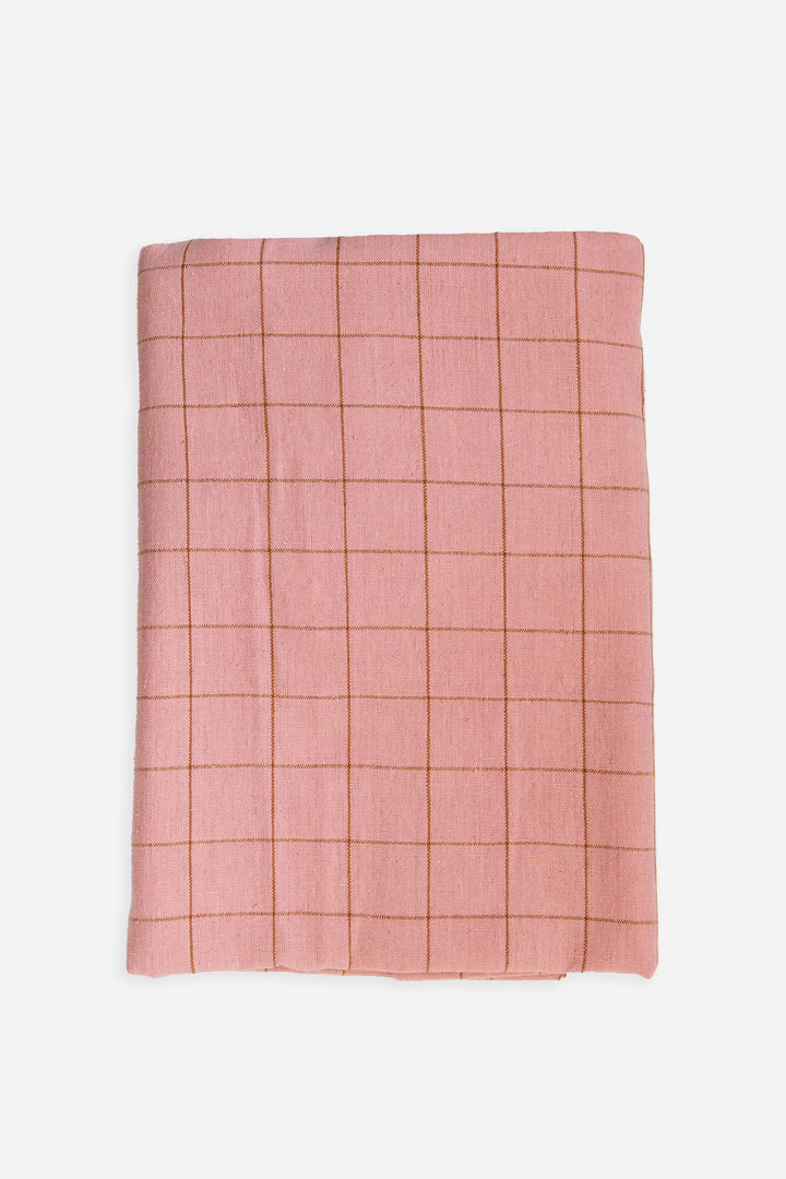 Organic Pink Grid Tablecloth / 140x260