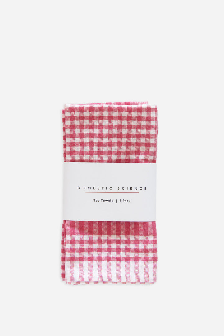 Gingham T-towel / Raspberry Pk 2