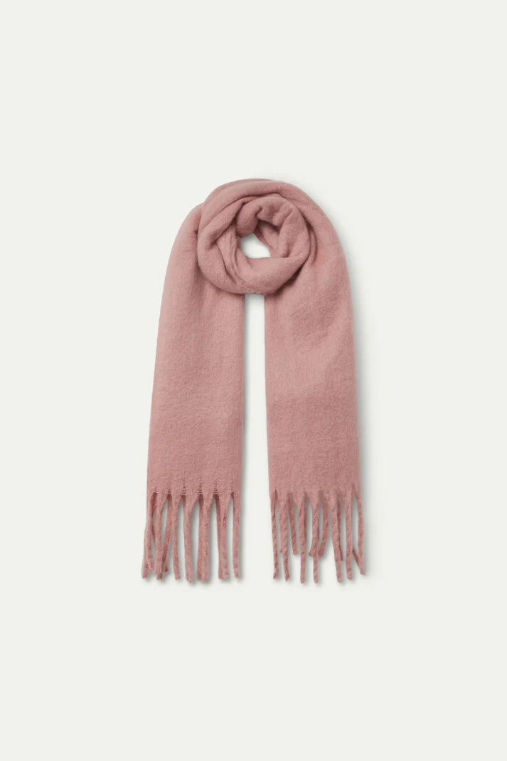 Light Pink Knitted Scarf with Fringe