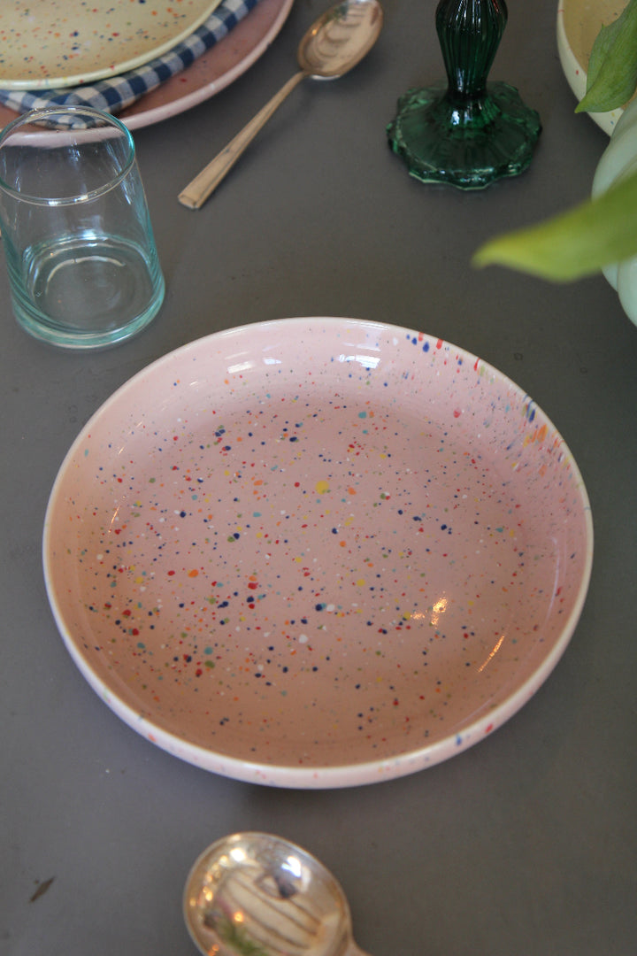 pink splatter pasta plate