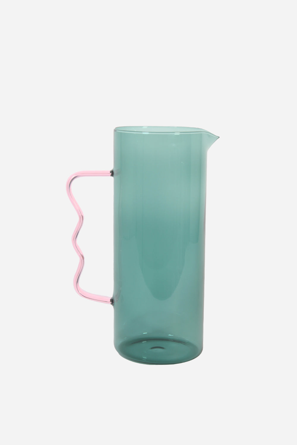 Green Glass Jug with Wave Pink Handle