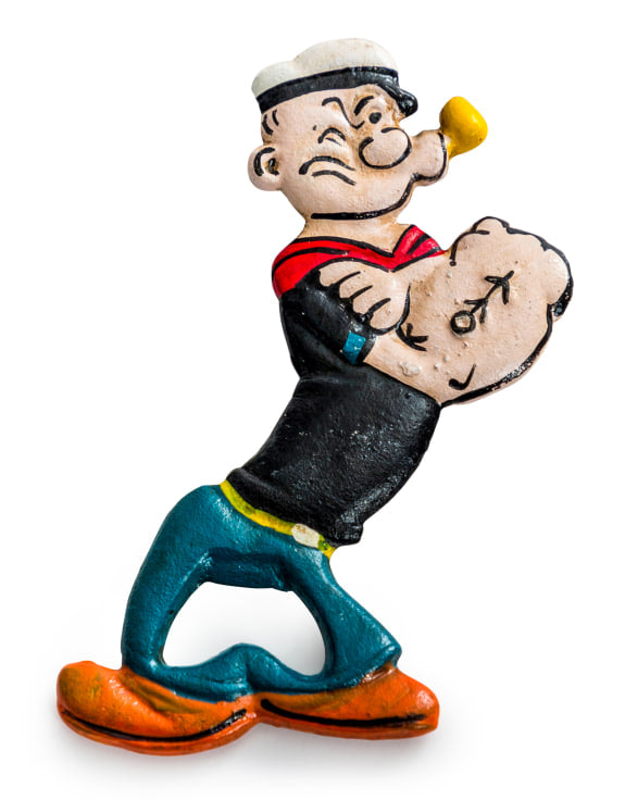 bottle opener character in a sailor outfit holding a bag and a yellow object on a white background