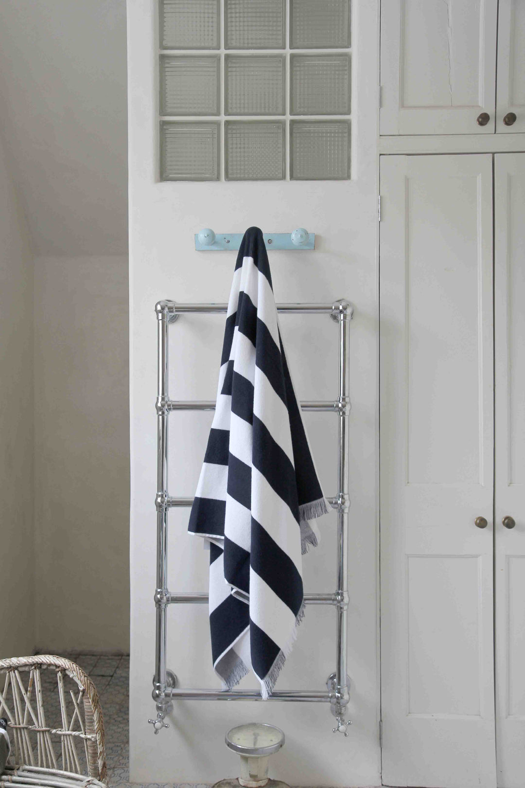 porto navy and white striped beach towel