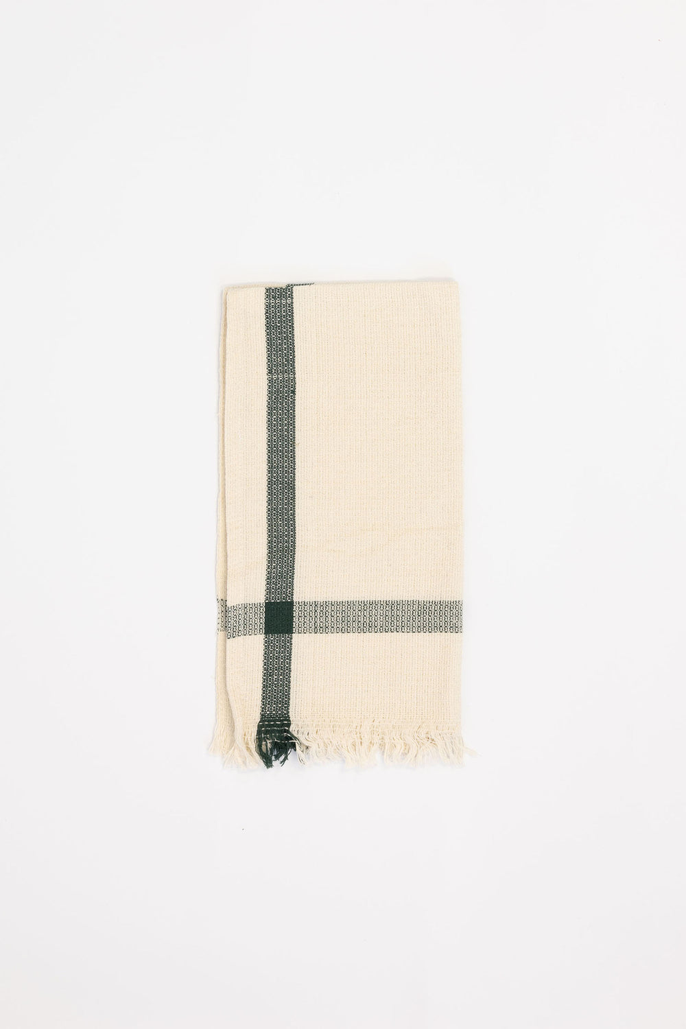 puebco cream kitchen cloth with green woven stripe
