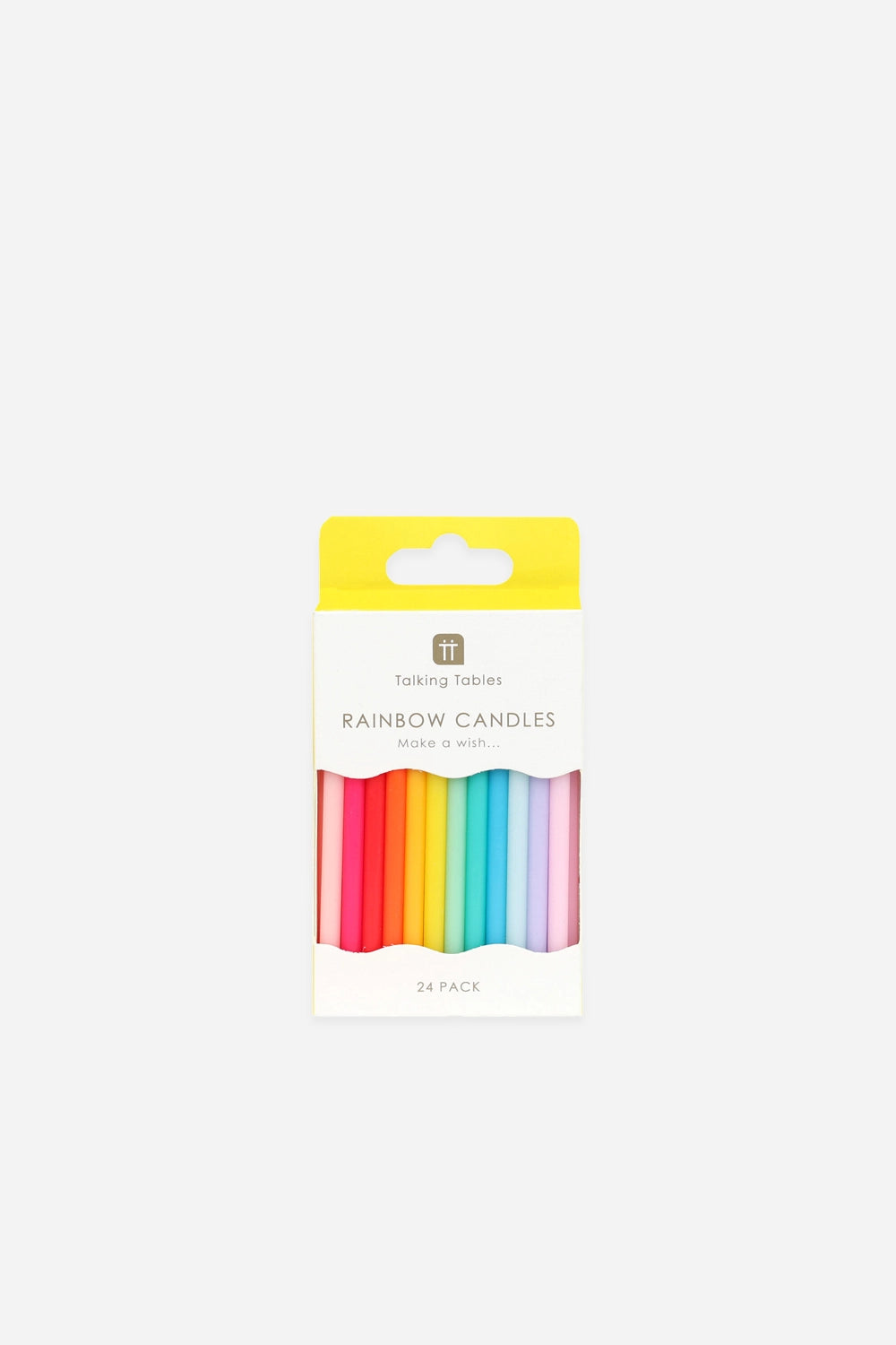 Pack of rainbow candles with a white background