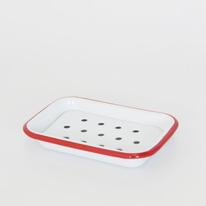 Enamelware Red & White Soap Dish