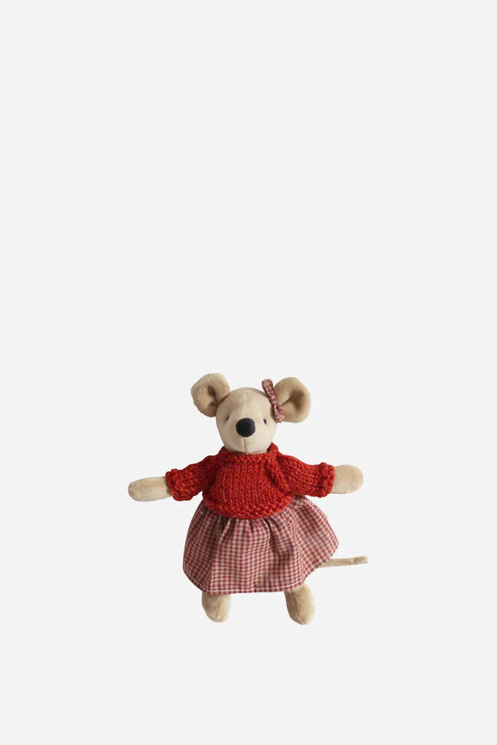 Mouse in Red Gingham Skirt and Knitted Jumper