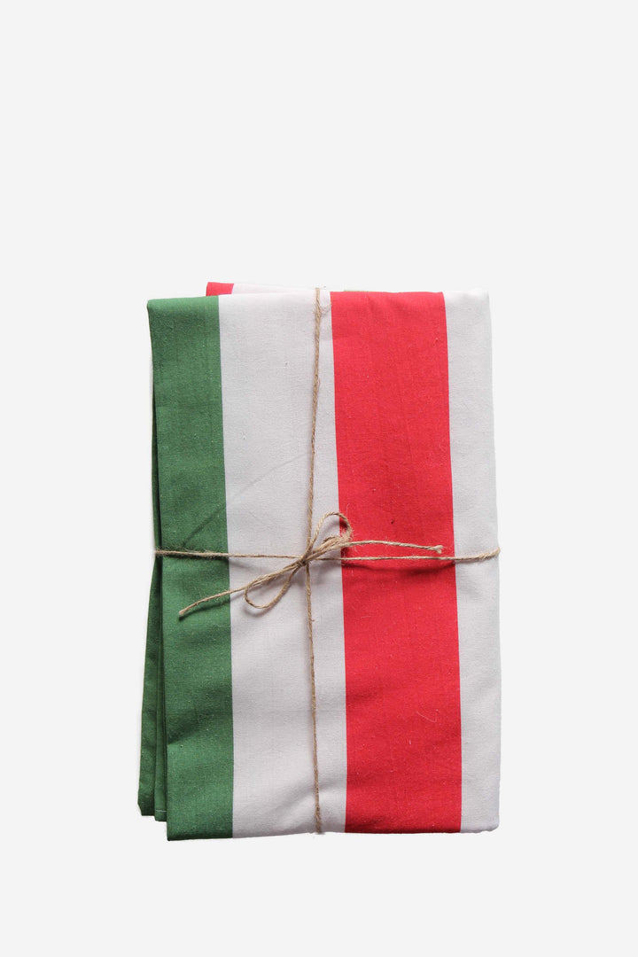 Red Green and White Stripe Tablecloth