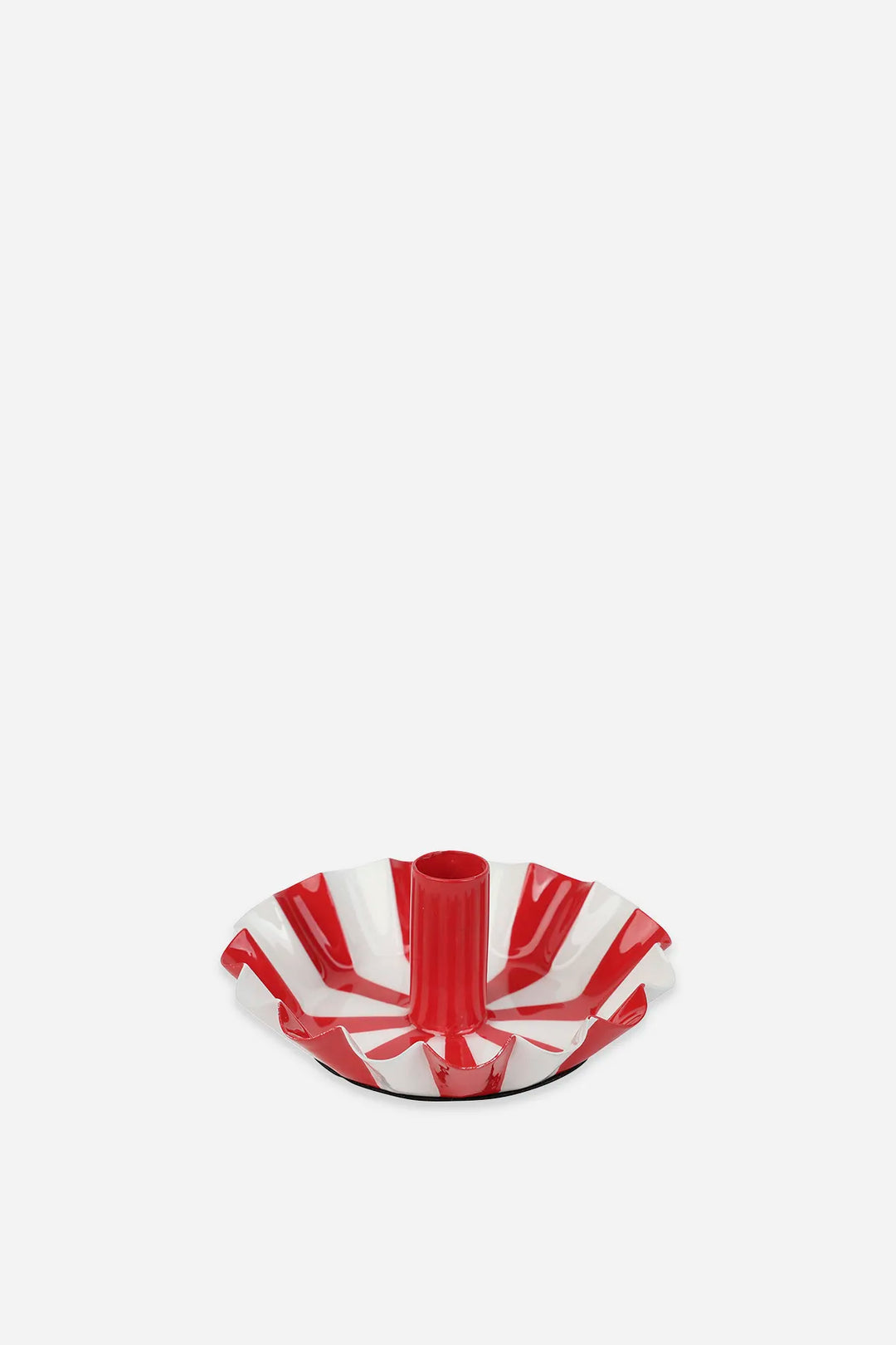 A red and white striped scalloped candle holder