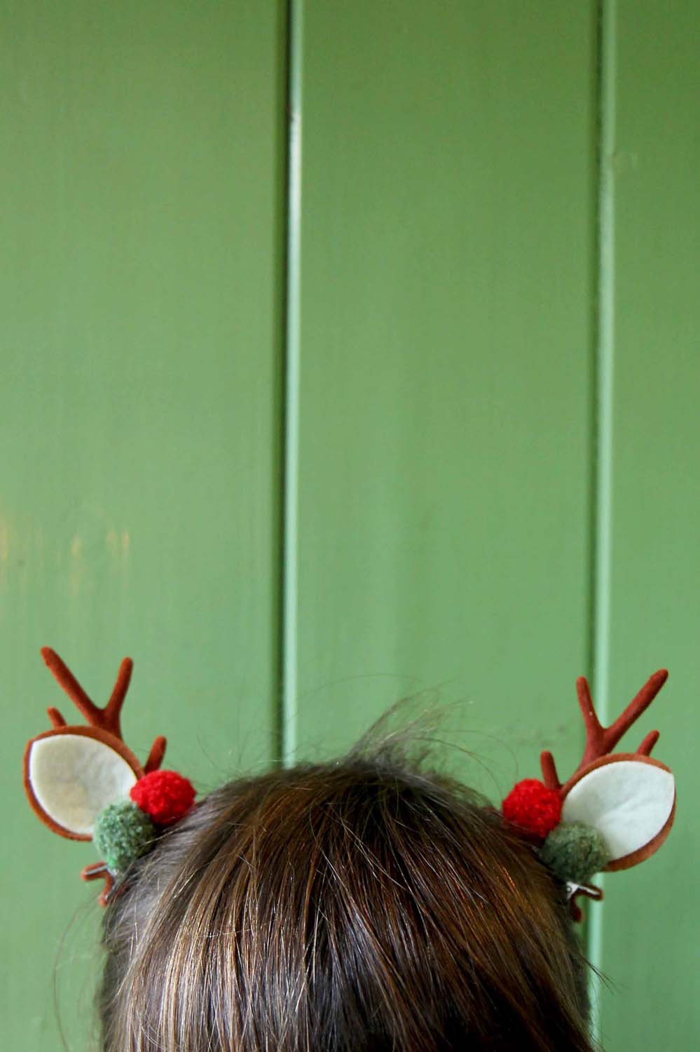 Antler and Pom Pom Hair Clips