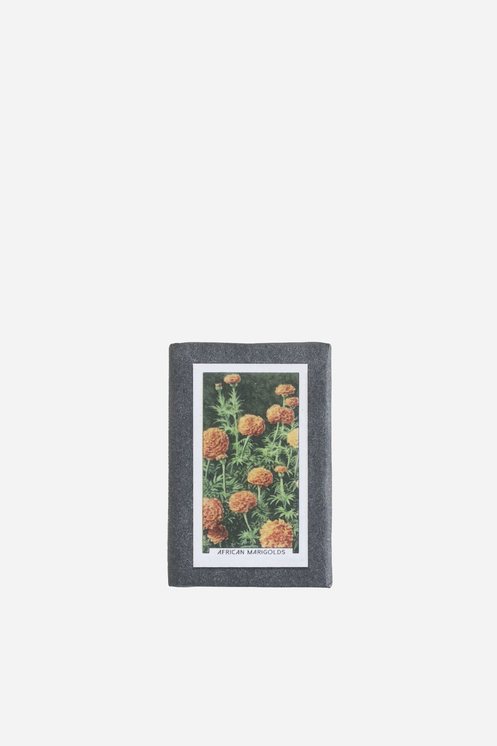 retro olive soap with vintage-style botanical illustration of orange marigolds
