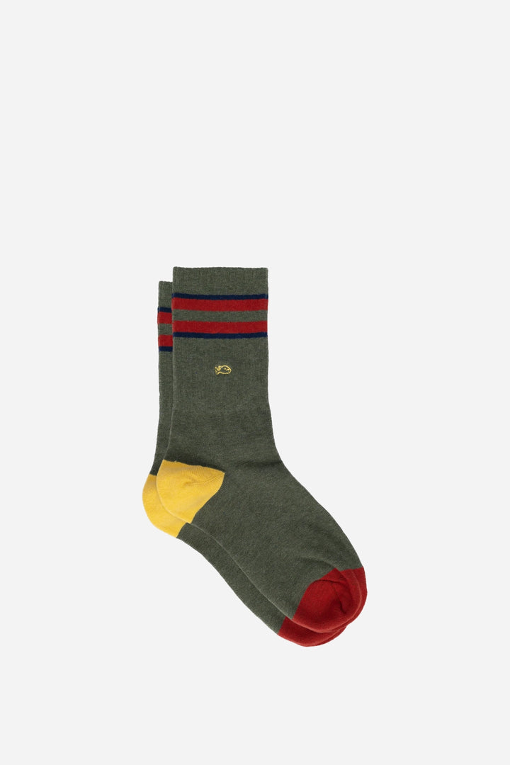 Retro Socks Khaki, Red &amp; Blue Striped / 41-46