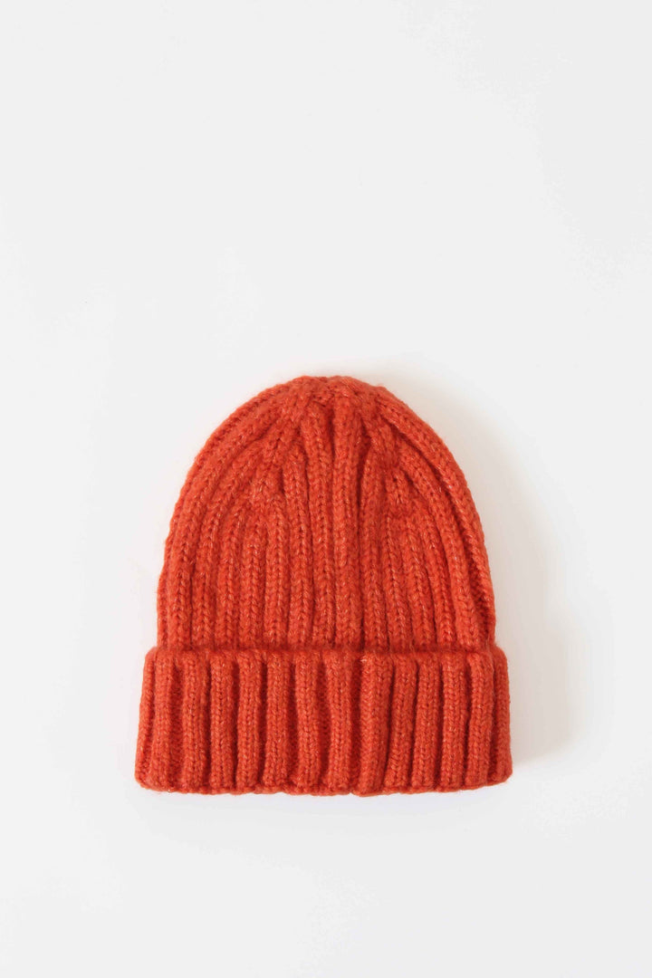 Ribbed Knit Beanie / Orange