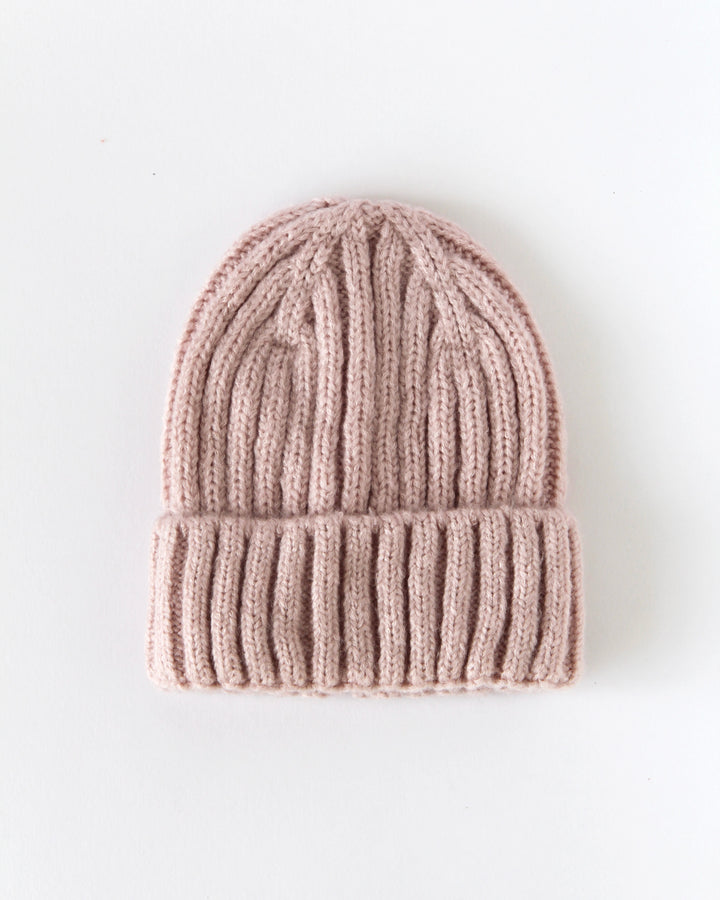 Ribbed Knit Beanie Hat  / Pink