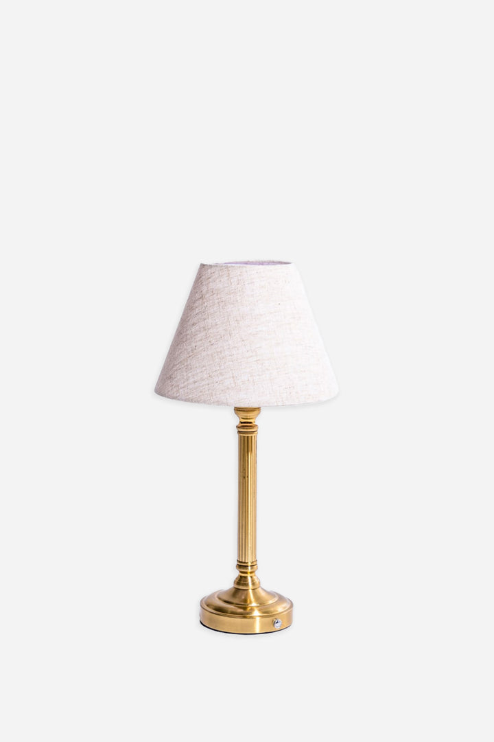 Ribbed Brass Rechargeable Table Lamp with Oatmeal Shade
