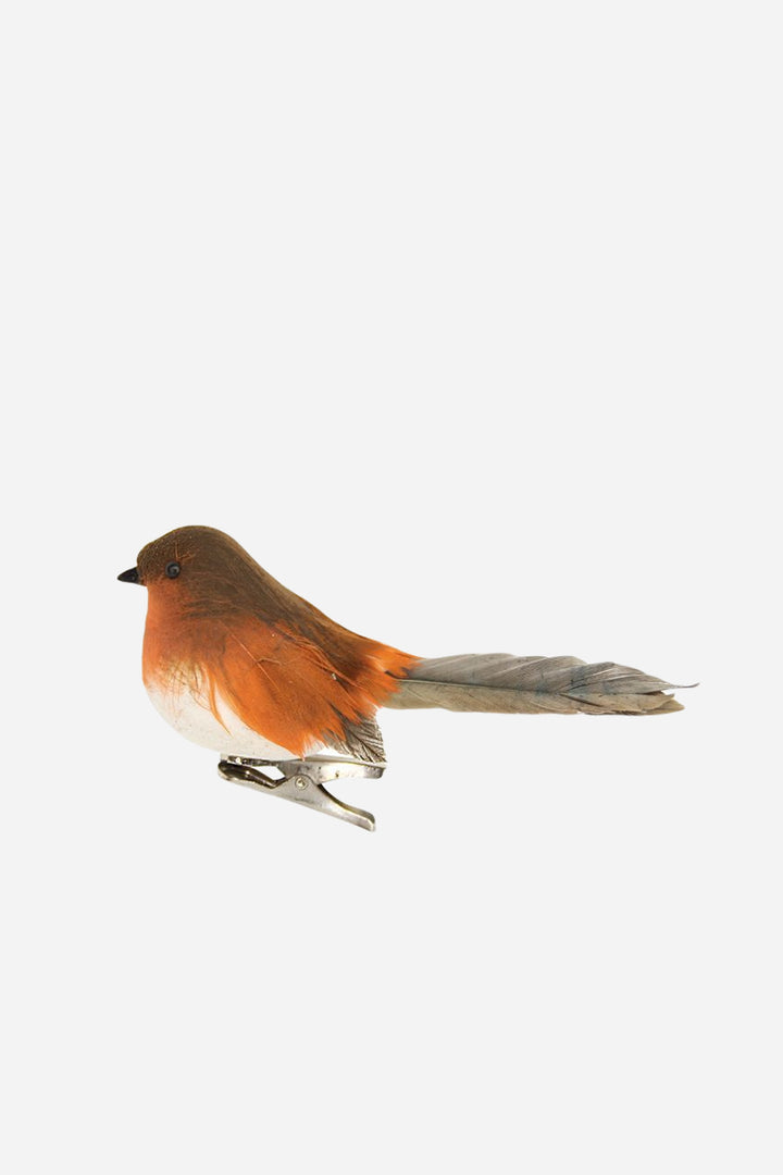 Feather Robin On Clip Decoration