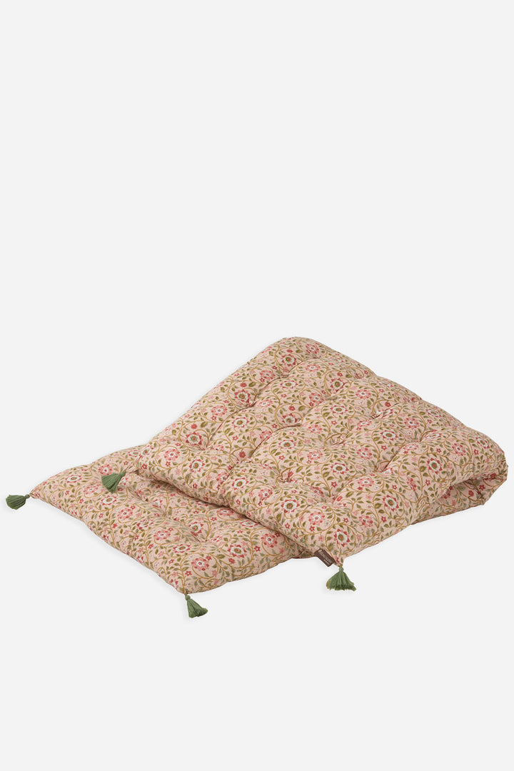 roja floral block print outdoor mattress in peach and green