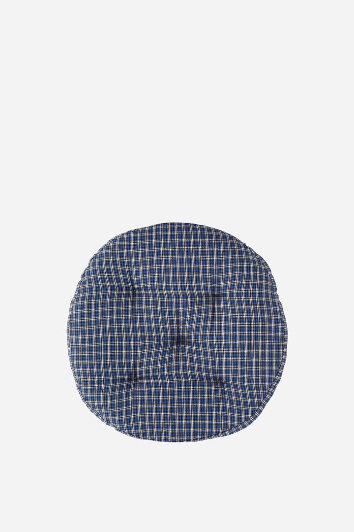 Round Checked Woven Chair Pad / Blue Grey
